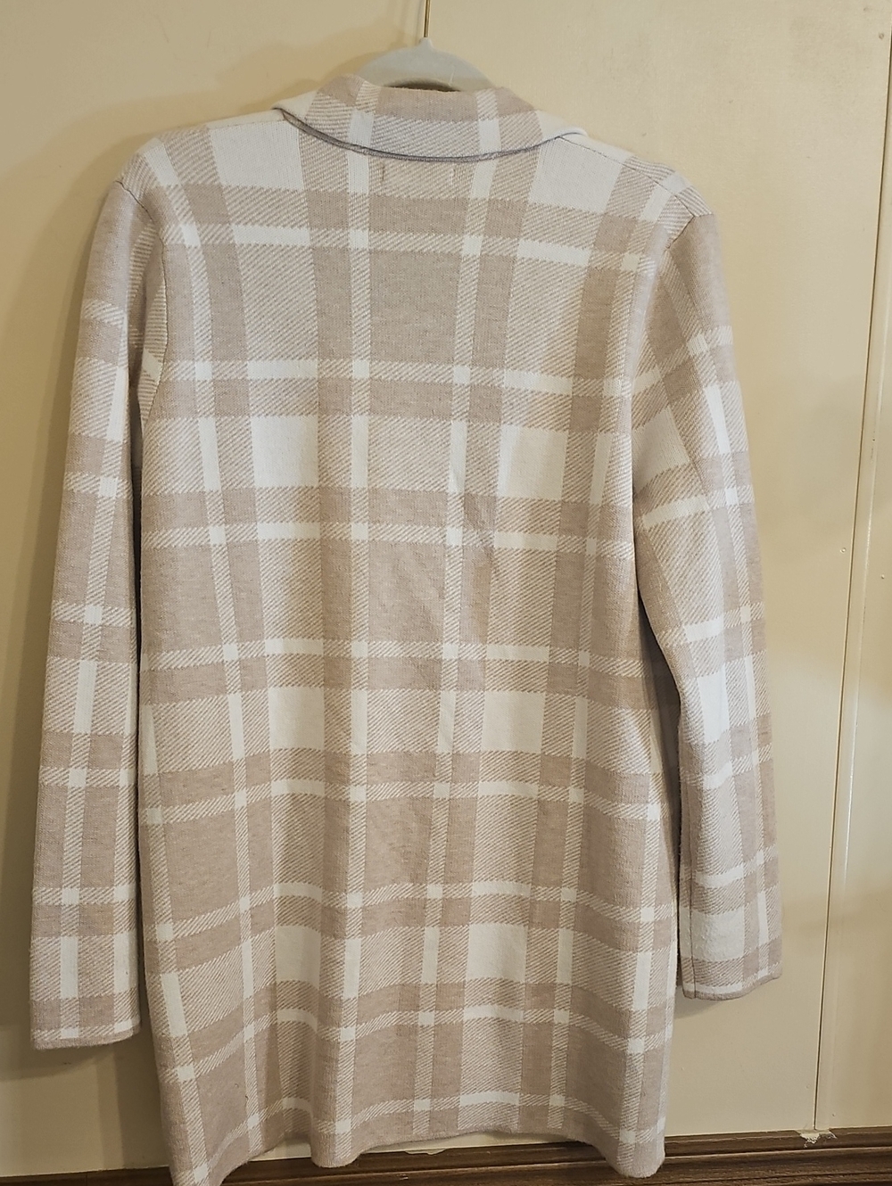 Christian Siriano New York Plaid Knit Blazer Cardigan Beige White Size L - Picture 3 of 5